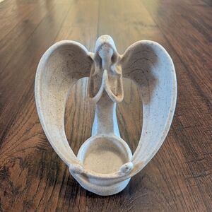 Wings of Devotion Desert Angel Candleholder Sandstone Look 6" Tall X 5" Long